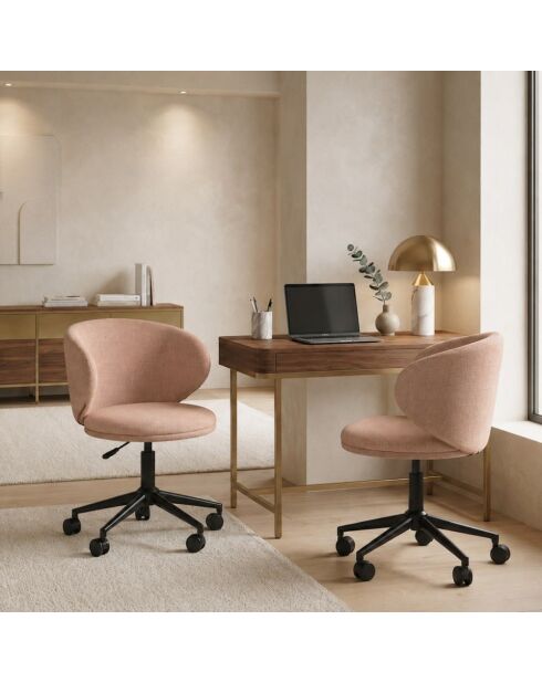 Chaise de bureau pivotante Staletti en tissu avec pieds en métal rose - 59 x 57 x 74/82 cm