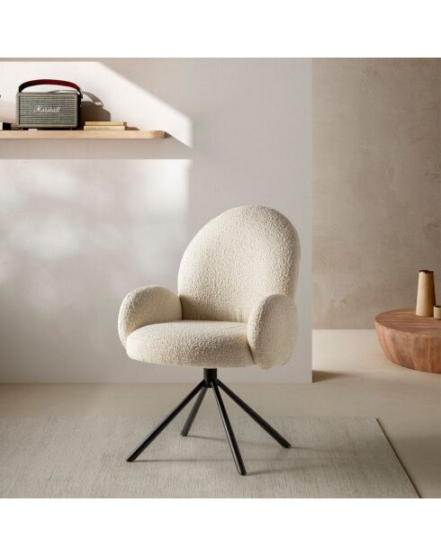 Fauteuil pivotant Carovigno en tissu avec pieds en métal blanc - 66 x 67 x 91 cm