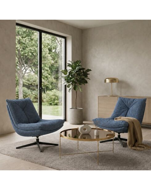 Fauteuil pivotant Viareggio avec structure en métal bleu - 75 x 90 x 87 cm