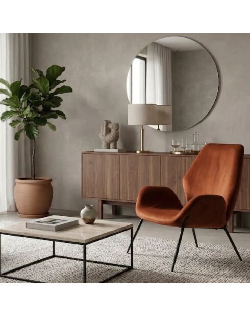 Fauteuil Belluno en velours avec structure en métal peint caramel/noir - 68 x 73 x 85 cm