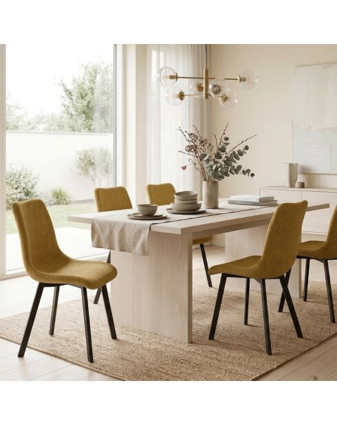 Ensemble de 4 chaises de salle à manger rembourrées en tissu Taranto jaune/noir - 56 x 45 x 86 cm