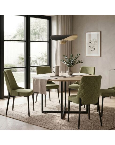 Ensemble de 4 chaises de salle à manger revêtues de tissu Asti vert/noir - 58,5 x 48 x 89 cm