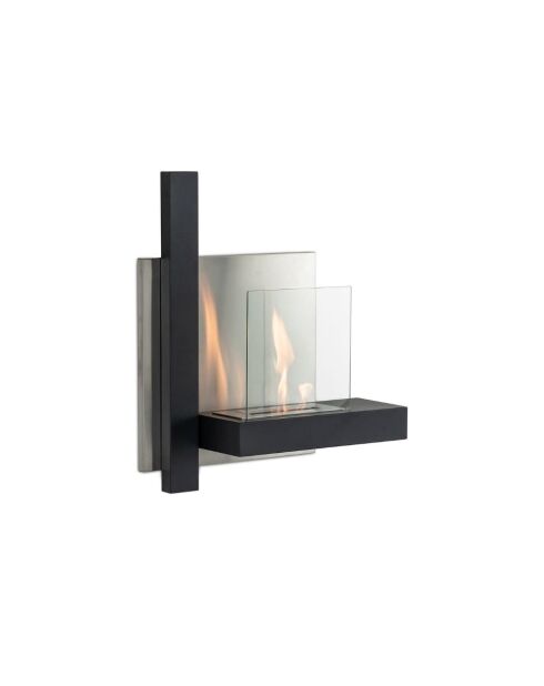 Cheminée murale Rieti à bioéthanol en acier inoxydable noir - 72 x 22 x 63 cm