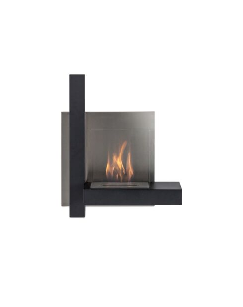 Cheminée murale Rieti à bioéthanol en acier inoxydable noir - 72 x 22 x 63 cm