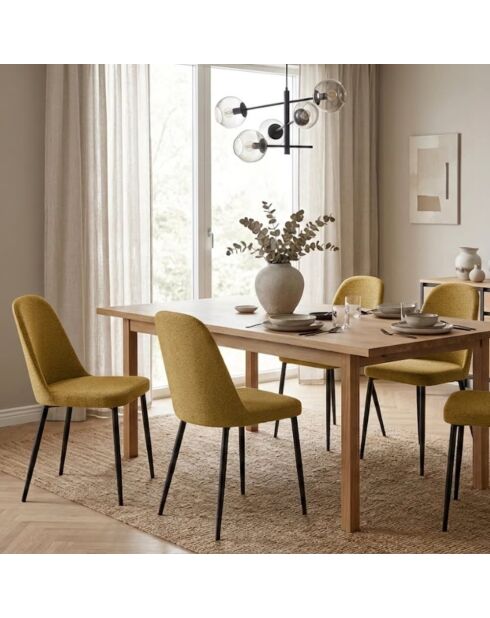 Ensemble de 4 chaises de salle à manger revêtues de tissu avec structure en métal Avellino jaune/noir - 46 x 55 x 85 cm