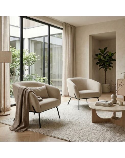 Fauteuil Cerignola en velours avec structure en métal peint beige/noir - 74 x 75 x 69 cm