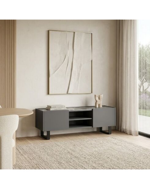Meuble TV en céramique marbre gris - 140 x 40 x 45 cm