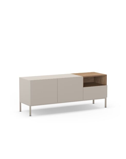 Meuble TV à 2 portes et 1 étagère Sapri en stratifié structure métallique crème/marron - 140 x 42 x 55 cm