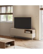 Meuble TV à 2 portes et 1 étagère Sapri en stratifié structure métallique crème/marron - 140 x 42 x 55 cm