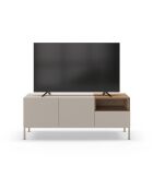 Meuble TV à 2 portes et 1 étagère Sapri en stratifié structure métallique crème/marron - 140 x 42 x 55 cm