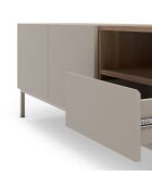 Meuble TV à 2 portes et 1 étagère Sapri en stratifié structure métallique crème/marron - 140 x 42 x 55 cm
