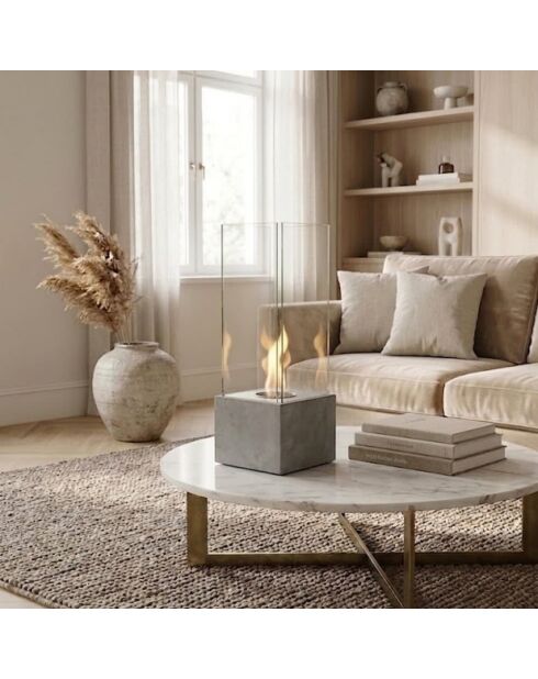 Cheminée bioéthanol sur pied Palermo chromé en acier inoxydable gris chromé - 25 x 25 x 65 cm
