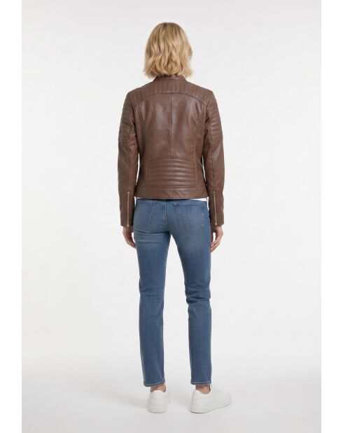 Veste biker en cuir Lysia cognac