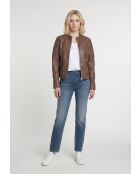 Veste biker en cuir Lysia cognac