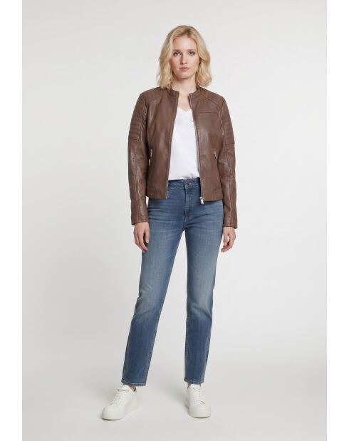Veste biker en cuir Lysia cognac