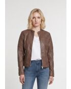 Veste biker en cuir Lysia cognac