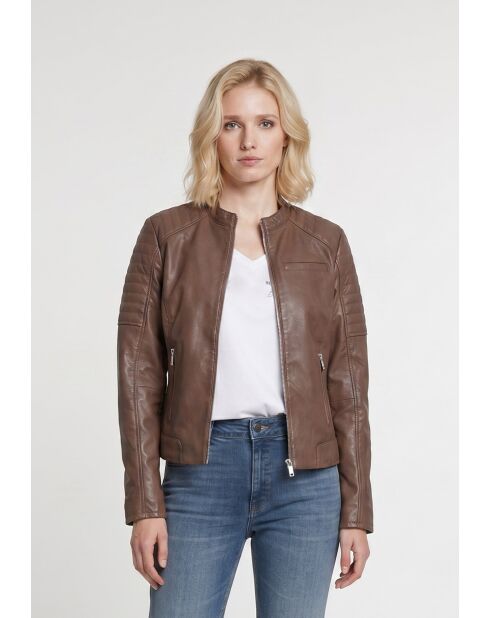 Veste biker en cuir Lysia cognac