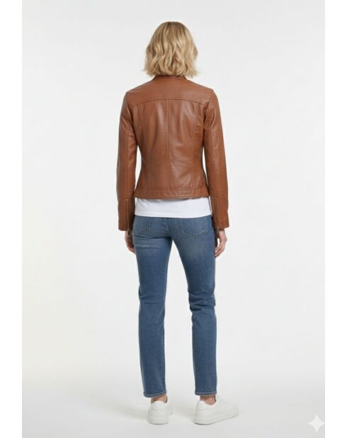 Veste en cuir Leyna cognac