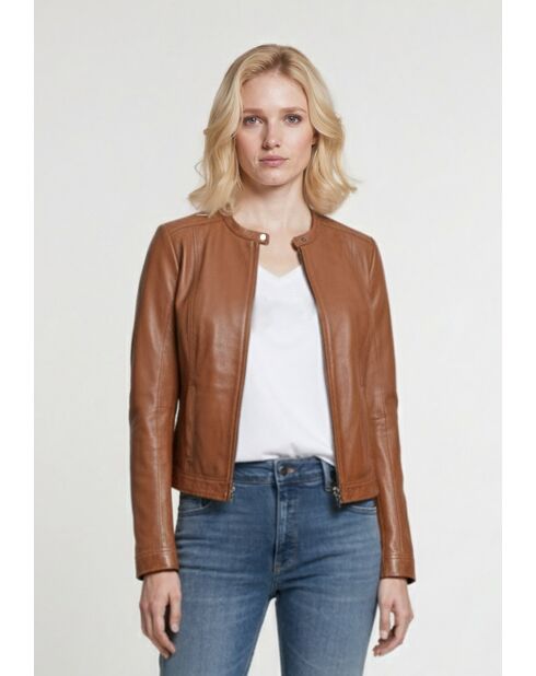 Veste en cuir Leyna cognac