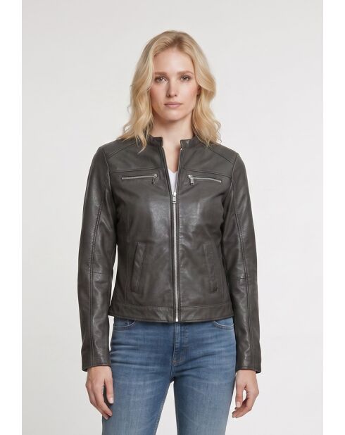 Veste biker en cuir Lyselle noire