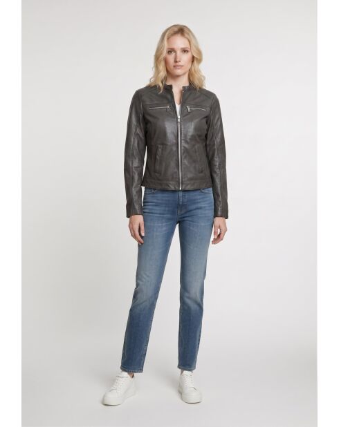 Veste biker en cuir Lyselle noire