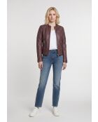 Veste biker en cuir Lysia oxblood