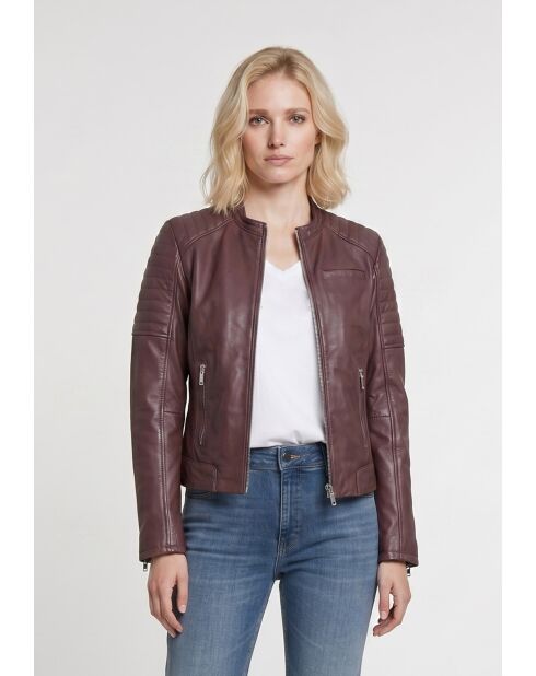 Veste biker en cuir Lysia oxblood
