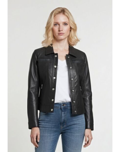 Veste utilitaire en cuir Lisa noire