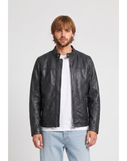 Veste de motarde en cuir Ledion noire