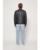 Veste de motarde en cuir Ledion noire