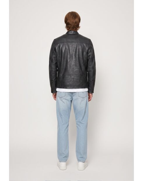Veste de motarde en cuir Ledion noire