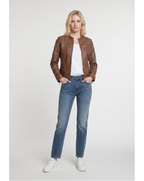 Veste biker en cuir Lyselle cognac