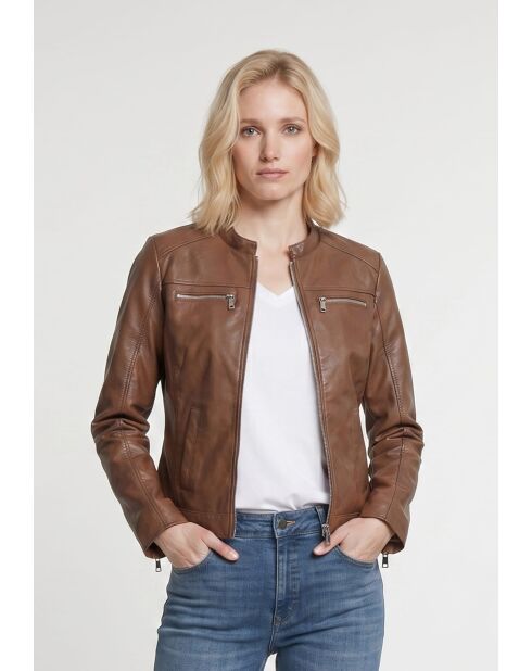 Veste biker en cuir Lyselle cognac