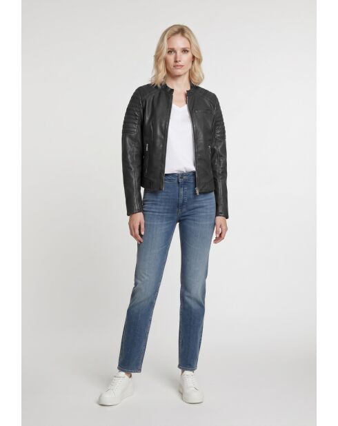 Veste biker en cuir Lysia noire