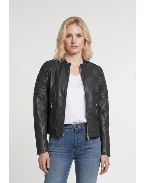 Veste biker en cuir Lysia noire