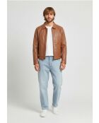 Veste à col chemise en cuir Lounis cognac