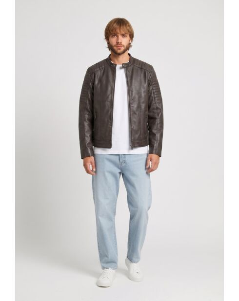 Veste de motarde en cuir Laziel marron