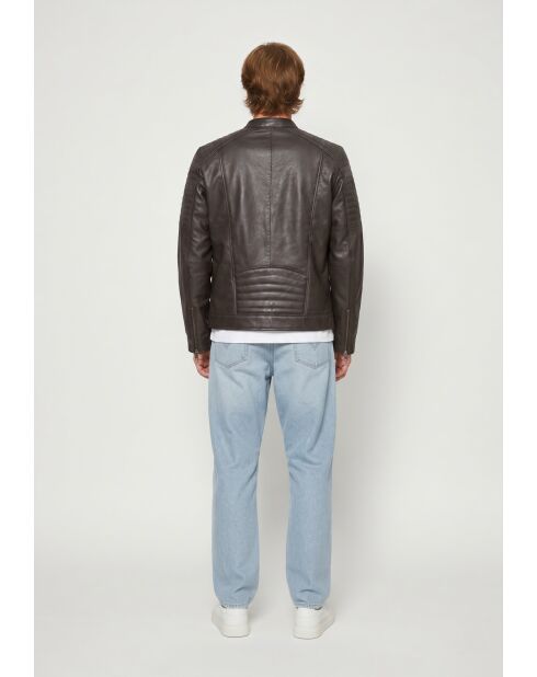 Veste de motarde en cuir Laziel marron