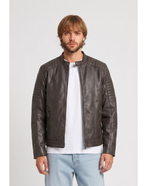 Veste de motarde en cuir Laziel marron