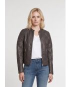 Veste biker en cuir Lysia marron