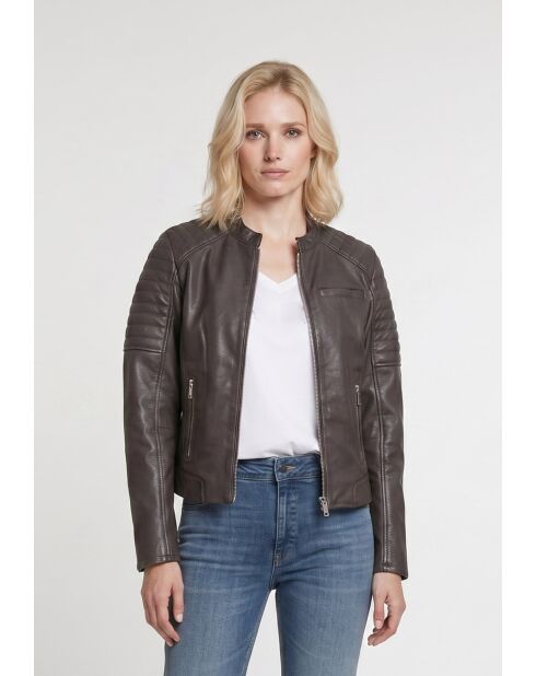 Veste biker en cuir Lysia marron