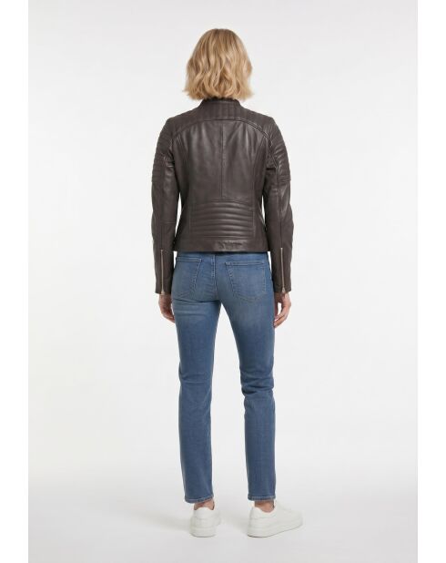 Veste biker en cuir Lysia marron