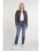 Veste biker en cuir Lysia marron