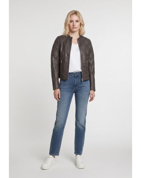 Veste biker en cuir Lysia marron