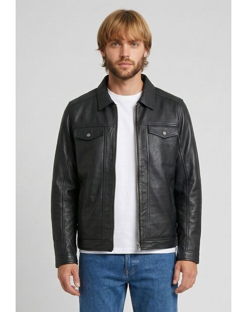 Veste en cuir Lammi noire