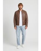 Veste de motarde en cuir Laziel cognac