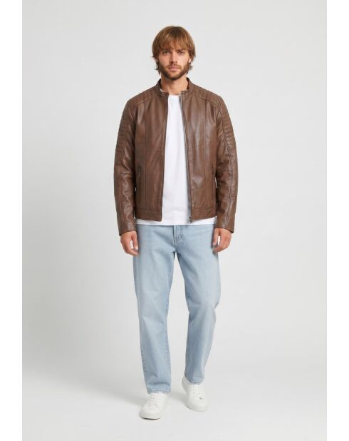 Veste de motarde en cuir Laziel cognac