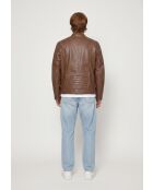 Veste de motarde en cuir Laziel cognac