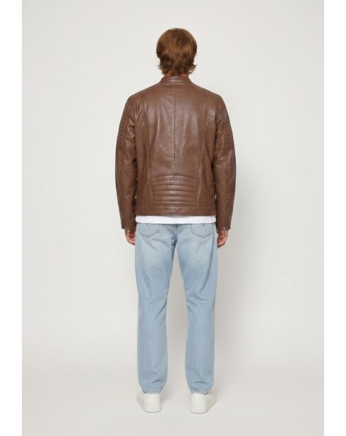 Veste de motarde en cuir Laziel cognac