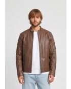 Veste de motarde en cuir Laziel cognac